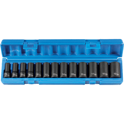 Picture of 13 Pc.   3/8" Dr. Semi-Deep Impact Socket Set, 12 Pt.