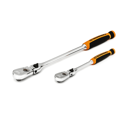 Picture of 2 Pc. 1/4" & 3/8" Drive 90-Tooth Dual Material Locking Flex Head Teardrop Ratchet Set 