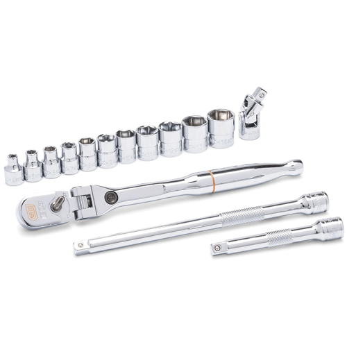 Picture of 15 Pc. 1/4" Drive 120XP™ Locking Flex Head Ratchet and 6 Point Metric Stubby Socket Mechanics Tool Set