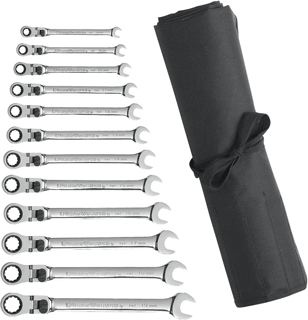 Picture of 12 Pc. 12 Pt. XL Locking Flex Head Ratcheting Combination Metric Wrench Set w/ Tool Roll