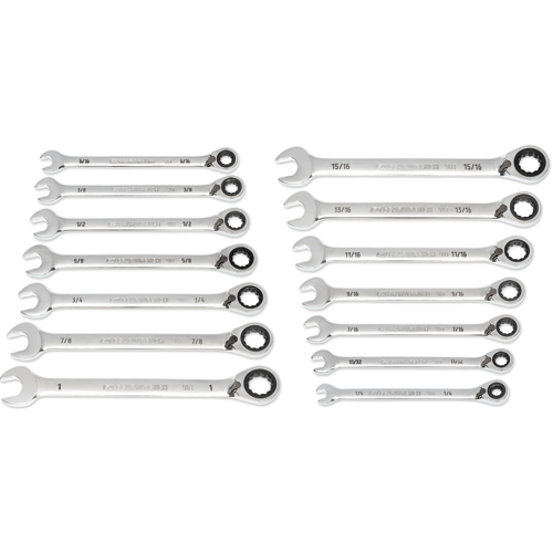 Picture of 14 Pc. 90-Tooth 12 Point SAE Reversible Ratcheting Wrench Set with Wrench Roll, 1/4"-1"