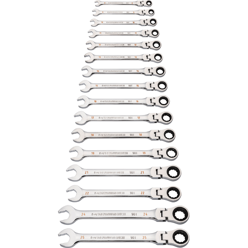 Picture of 16 Pc. 90-Tooth 12 Point Flex Head Ratcheting Combination Metric Wrench Set