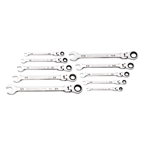 Picture of 10 Pc. 90-Tooth 12 Point Flex Head Ratcheting Combination SAE Wrench Set