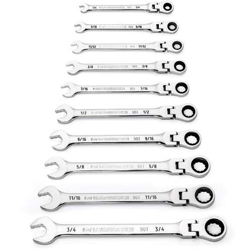 Picture of 10 Pc. 90-Tooth 12 Point Flex Head Ratcheting Combination SAE Wrench Set