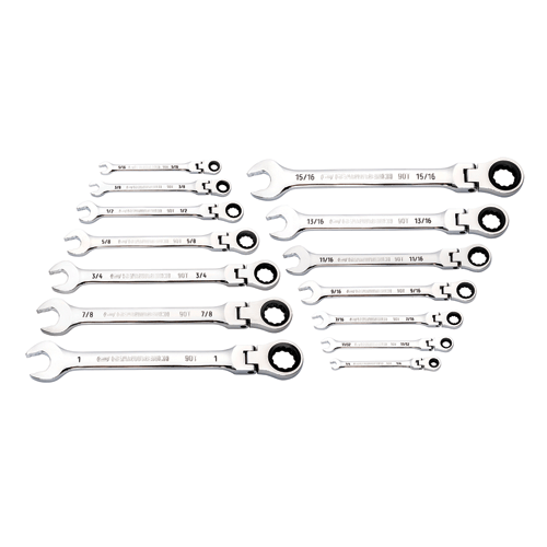 Picture of 14 Pc. 90-Tooth 12 Point Flex Head Ratcheting Combination SAE Wrench Set