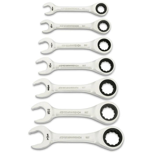 Picture of 7 Pc. 90-Tooth 12 Point SAE Stubby Ratcheting Combination Wrench Set
