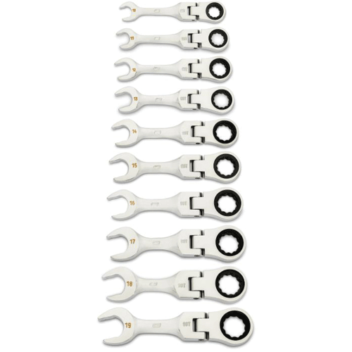 Picture of 10 Pc. 90-Tooth 12 Point Metric Stubby Flex Ratcheting Combination Wrench Set