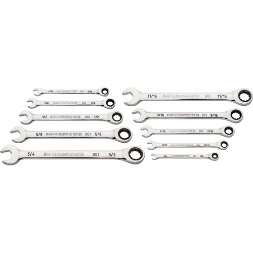 Picture of 10 Pc. 90-Tooth 12 Point SAE Combination Ratcheting Wrench Set