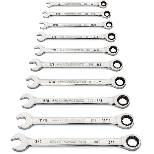 Picture of 10 Pc. 90-Tooth 12 Point SAE Combination Ratcheting Wrench Set