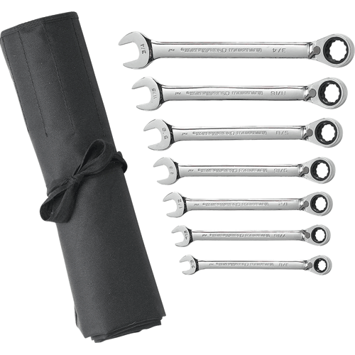 Picture of 7 Pc. 12 Pt. Reversible Ratcheting Combination SAE Wrench Set with Tool Roll