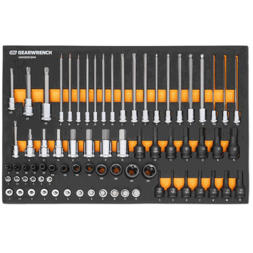 Picture of 74 Piece 1/4”, 3/8”, 1/2” Drive Metric Bit Socket Set in Foam Storage Tray