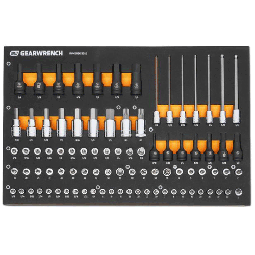 Picture of 88 Piece 1/4”, 3/8”, 1/2” Drive SAE Bit Socket Set in Foam Storage Tray