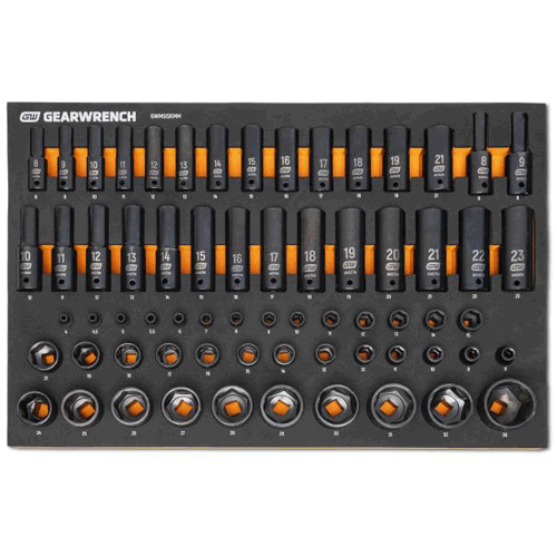 Picture of 66 Pc. 1/4”, 3/8”, 1/2” Drive 6 Point Metric Impact Socket Set in Foam Storage Tray