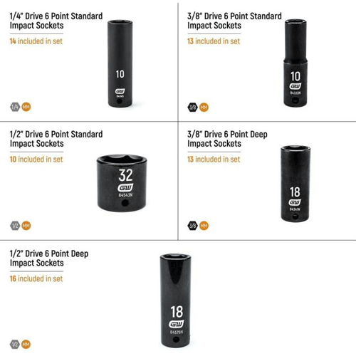 Picture of 66 Pc. 1/4”, 3/8”, 1/2” Drive 6 Point Metric Impact Socket Set in Foam Storage Tray