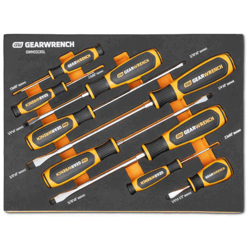 Picture of 9 Piece Slotted Dual Material Screwdriver Set in Foam Storage Tray