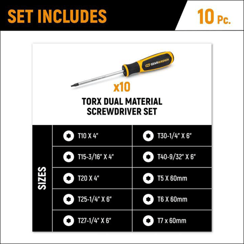 Picture of 10 Piece Torx® Dual Material Screwdriver Set in Foam Storage Tray