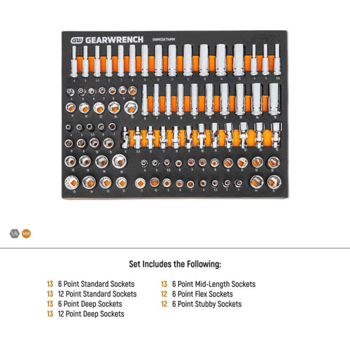 Picture of 89 Piece 1/4” Drive Master Metric Socket Set in Foam Storage Tray