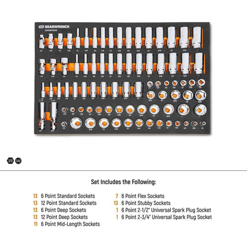 Picture of 85 Piece 3/8” Drive Master SAE Socket Set in Foam Storage Tray